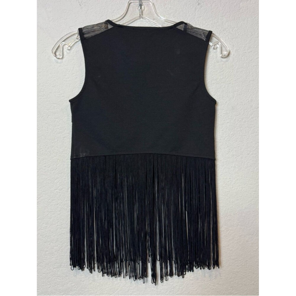 BCBGeneration Black Tank Top with Long Fringe Women’s XS Festival Hippie Boho - Picture 6 of 9